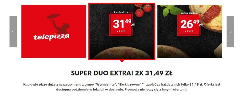 Telepizza

SUPER DUO EXTRA! 2X 31,49 ZŁ
Kup dwie pizze duże...