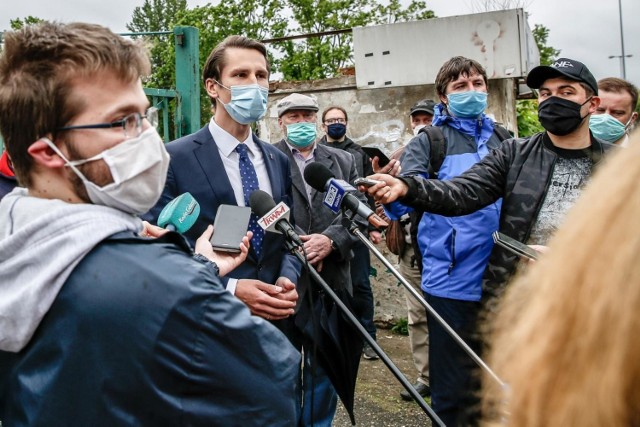 Konferencja prasowa Kacpra Plażyńskiego dotycząca historycznych terenów dawnego klubu sportowego Gedania, 19.05.2020