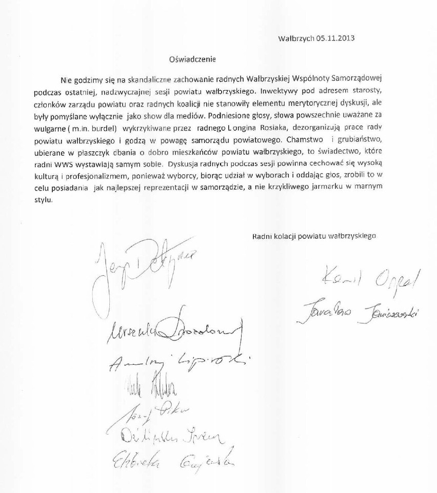 Oświadczenie radnych koalicji rządzącej w Radzie Powiatu...