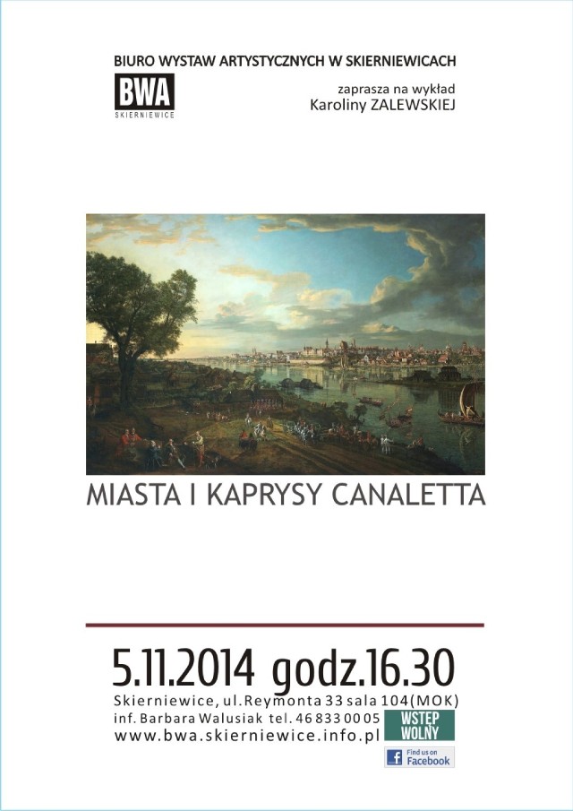 Miasta i Kaprysy Canaletta to temat wykładu w BWA Skierniewice, który odbędzie się w środę, 5 listopada. Wygłosi go historyk sztuki Karolina Zalewska.