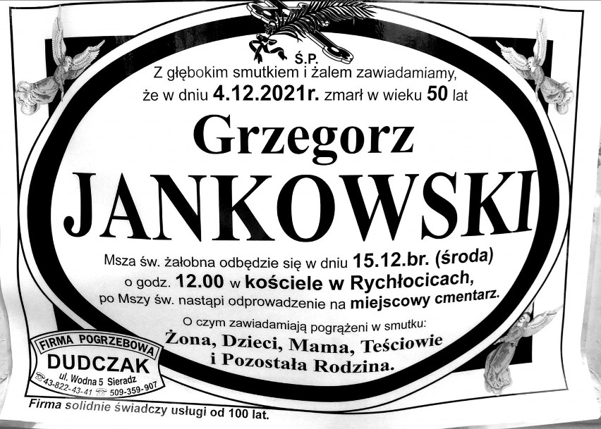 Pogrzeb Grzegorza Jankowskiego odbędzie się w Rychłocicach