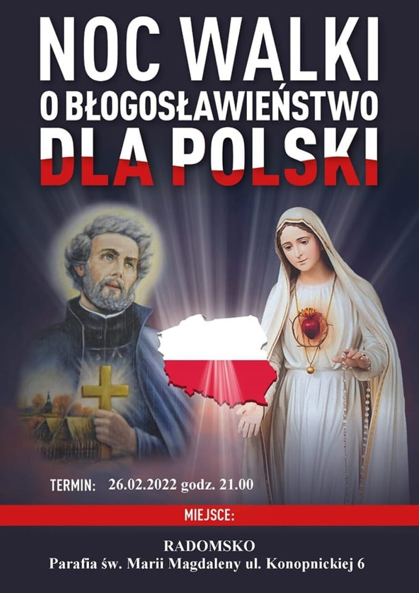 Noc walki o błogosławieństwo dla Polski. Parafia św. Marii Magdaleny w Radomsku zaprasza wiernych