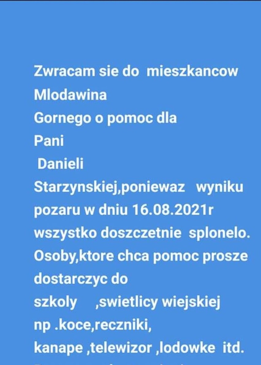 Apel po pożarze w Młodawinie Górnym pod Zduńską Wolą. Stracili wszystko, trwa zbiórka dla poszkodowanych