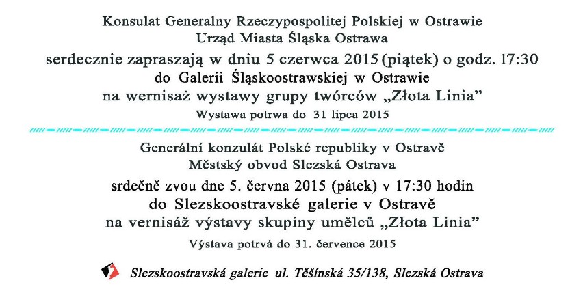 Zaproszenie - wernisaż wystawy grupy twórców Złota Linia w...