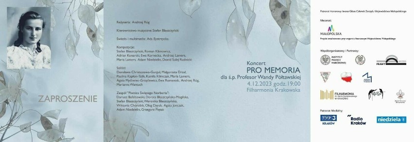 Koncert pamięci Wandy Półtawskiej odbędzie się w poniedziałek Filharmonii Krakowskiej