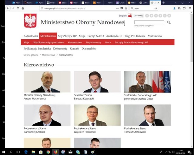 Mariusz Błaszczak jest ministrem obrony narodowej? Nie. Przynajmniej według czwartkowych (26 lipca 2018 r.) informacji podawanych przez oficjalną stronę internetową resortu. W zakładce kierownictwo, jako minister obrony figurował wtedy Antoni Macierewicz.