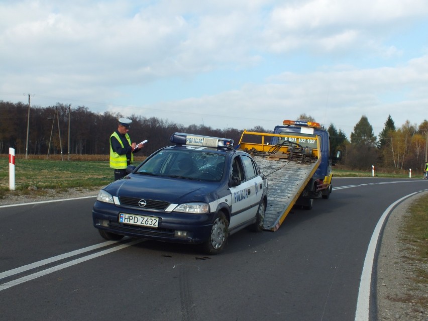 Radiowóz dachował w Adamowie. Zawiniła sarna