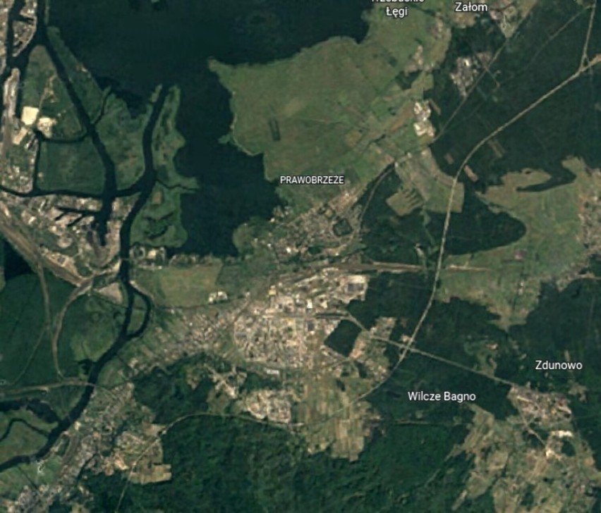 Szczecin w Google Earth w 1995, prawobrzeże