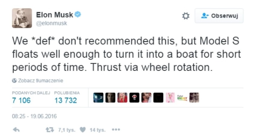 Tesla Model S niczym łódź przepłynęła przez zalany Tunel