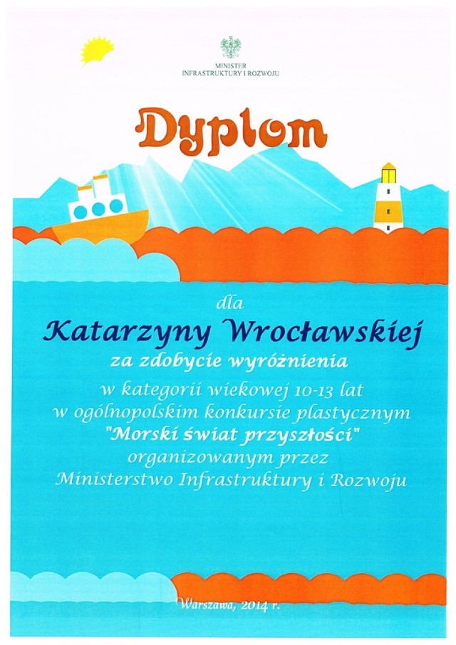 Katarzyna Wrocławska z Piotrkowa została wyróżniona w konkursie o tematyce morskiej.