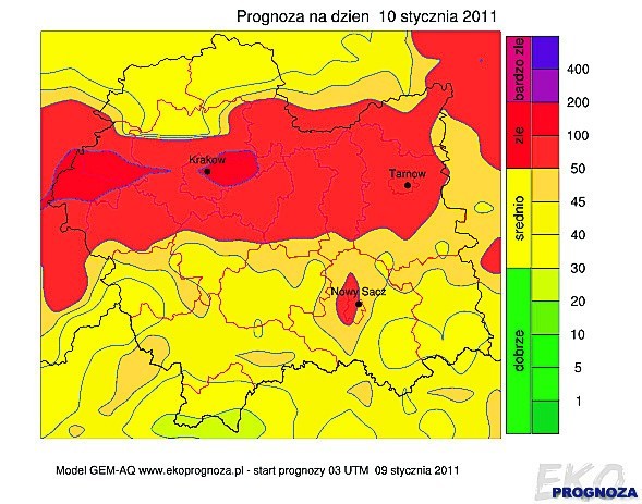 Na stronie www.malopolska.pl/powietrze są mapki prognozujące zanieczyszczenie powietrza