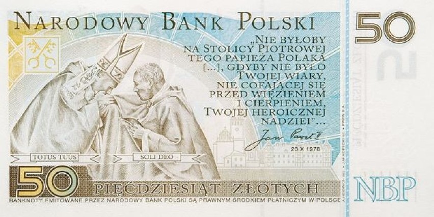 Banknot kolekcjonerski z Janem Pawłem II i Jasną Górą w tle