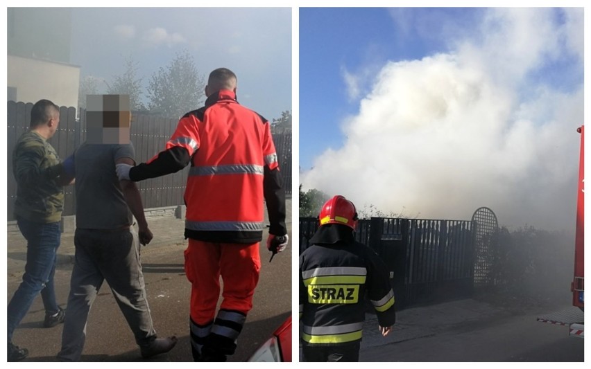 Groźny pożar domu na Michelinie we Włocławku. Dwie osoby poszkodowane [zdjęcia]