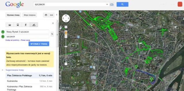 Szczecińskie drogi rowerowe na Google Maps. Na razie w wersji beta