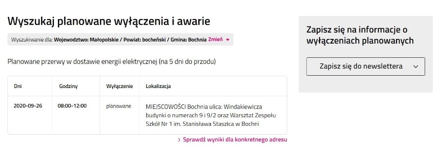 Bochnia-Brzesko. Wyłączenia prądu w rejonie Bochni i Brzeska [LISTA]