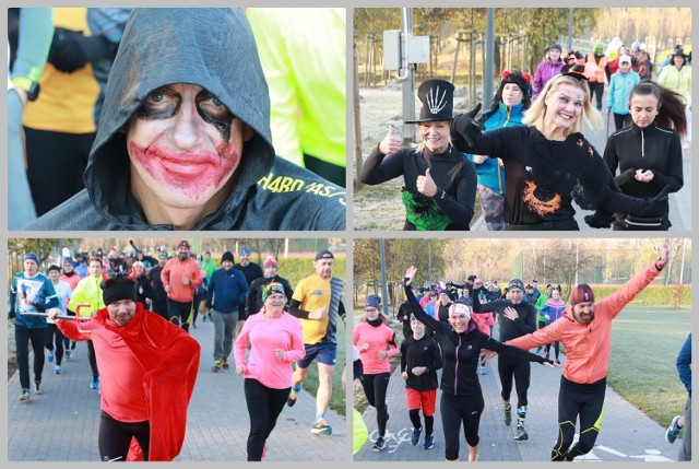 Bieg Parkrun w stylu Halloween, park na Słodowie we Włocławku.