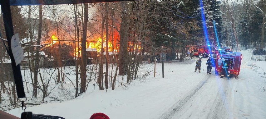 Duży pożar w Husowie w powiecie łańcuckim. Spłonął budynek gospodarczy. W akcji 11 jednostek strażaków z PSP i OSP [ZDJĘCIA]