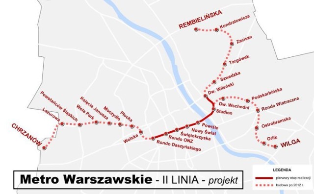 Projekt budowy II linii metra. Oddanie do użytku odcinka centralnego planowane jest na 2014 rok.