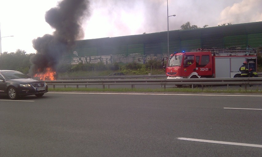 Pożar samochodu na A4 w Katowicach. Były gantyczne korki