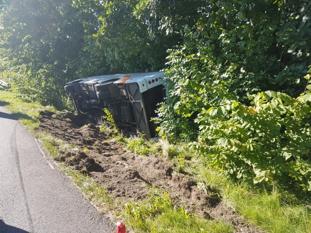 Wpadek busa na drodze wojewódzkiej nr 214 w okolicach miejscowości Białogarda, 30.08.2017