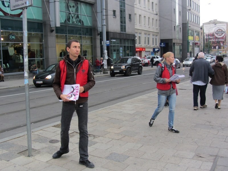 Protest związkowców w Poznaniu przy starym Marychu