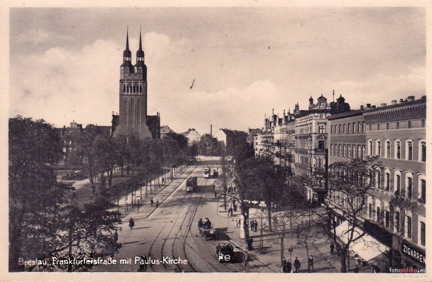 Ulica Legnicka z widokiem na nieistniejący kościół św. Pawła...