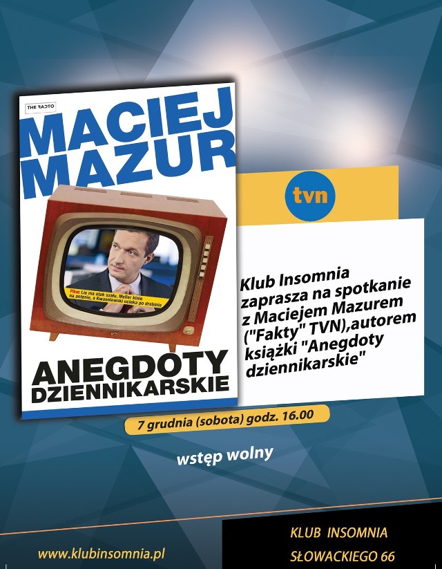 Spotkanie z Maciejem Mazurem w klubie Insomnia w Piotrkowie odbędzie się 7 grudnia