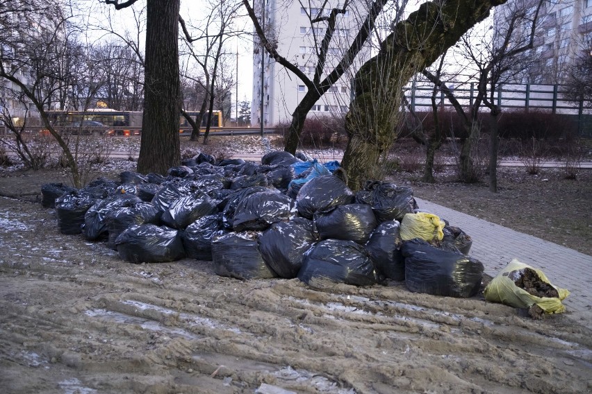 Odbiór śmieci nie taki oczywisty. Zgrabili liście jesienią, ale plastikowe worki leżą na ulicach do dziś