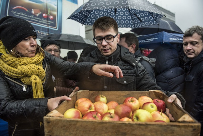 Toruń: Tłumy chętnych ustawiły się po skrzynki z jabłkami...