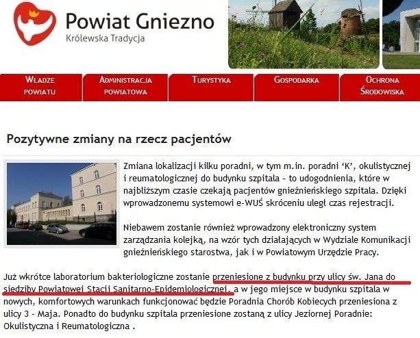Strona powiatu gnieźnieńskiego przed aktualizacją