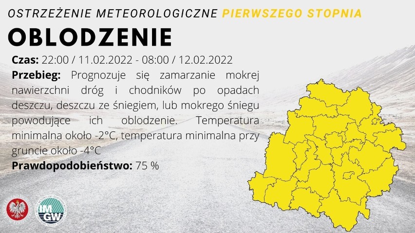 Uwaga! Będzie ślisko! Ostrzeżenie przed oblodzeniem dla powiatu tomaszowskiego