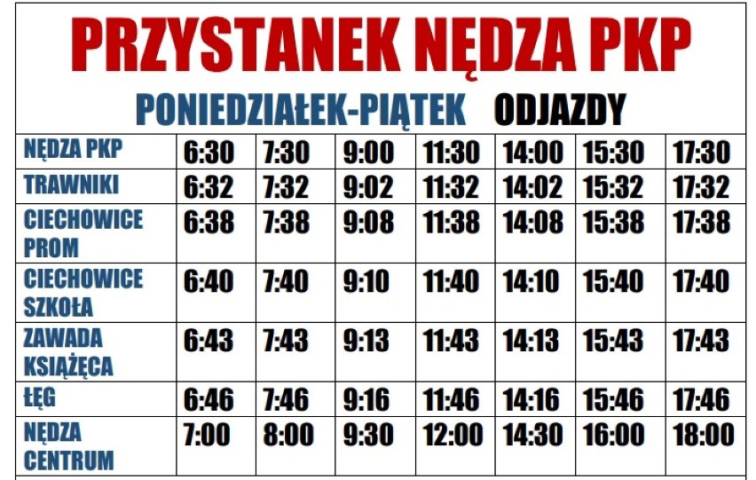 Zobacz rozkład jazdy darmowych autobusów w Nędzy na czas...
