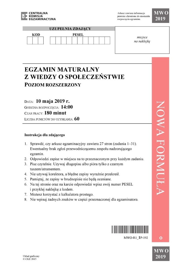 Matura WOS 2019: ARKUSZE CKE