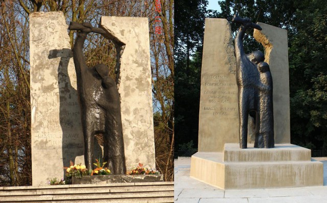 Po lewej pomnik przed renowacją, po lewej po kompleksowym remoncie.