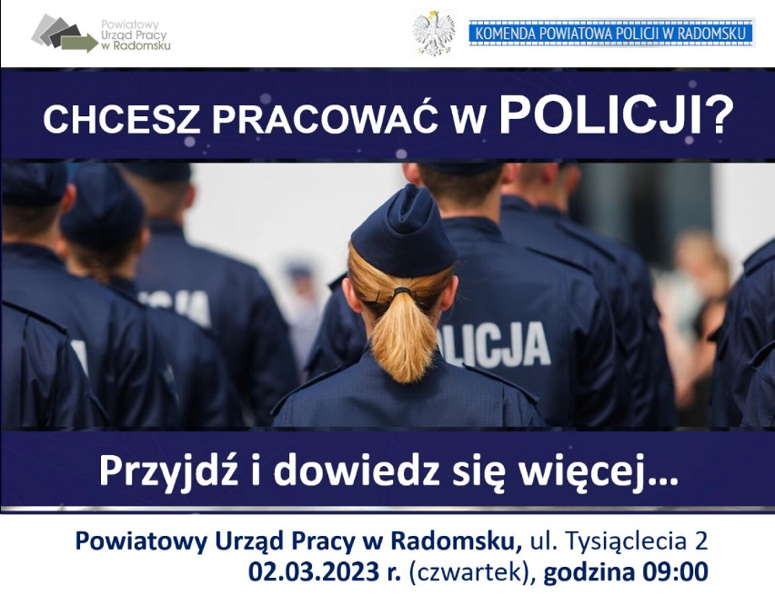 Praca w policji. Urząd Pracy w Radomsku zaprasza na kolejne spotkanie informacyjne