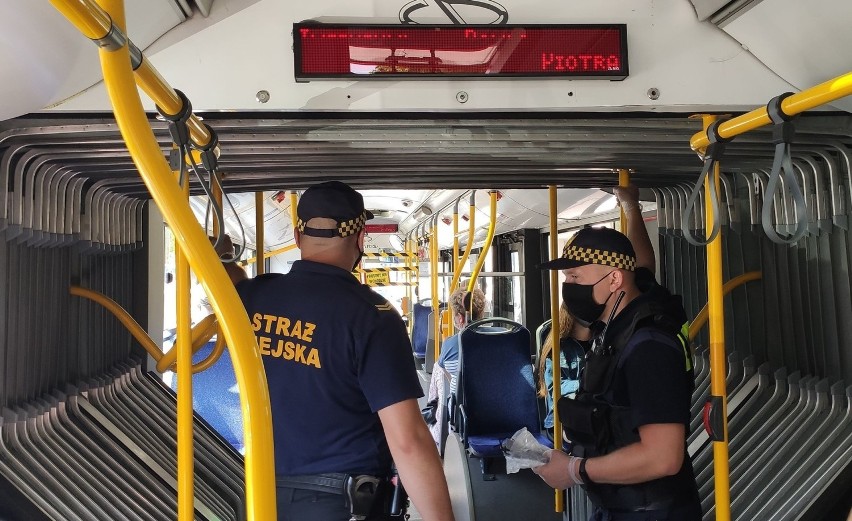 Straż Miejska sprawdza, czy pasażerowie miejskich autobusów w Kielcach mają maski na twarzy [ZDJĘCIA]