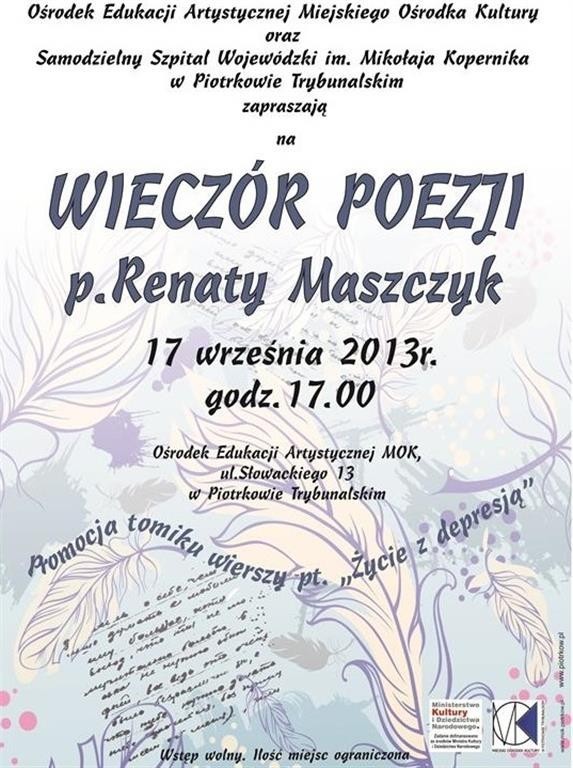 Podczas wieczoru poezji w Piotrkowie usłyszymy wiersze Renaty Maszczyk