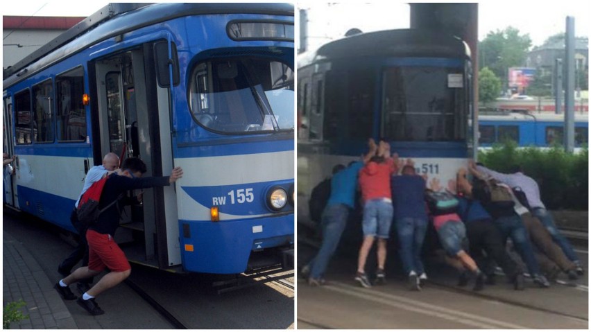 Kraków. Pasażerowie muszą pchać tramwaje, bo nie ma prądu
