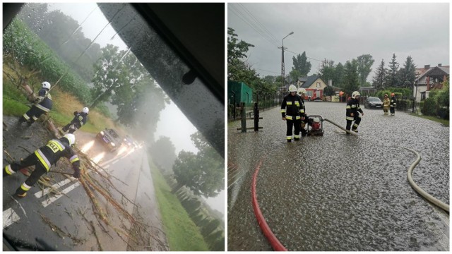 Strażacy m.in. z OSP Kowalki i PSP Rypin walczyli nie tylko z deszczem, ale też z potężną wichurą