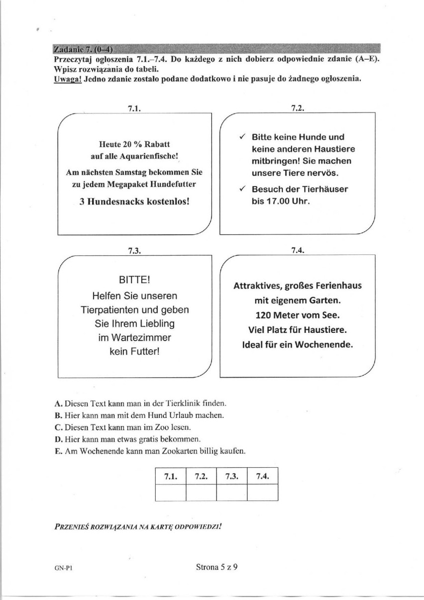 Egzamin gimnazjalny 2015 niemiecki arkusze