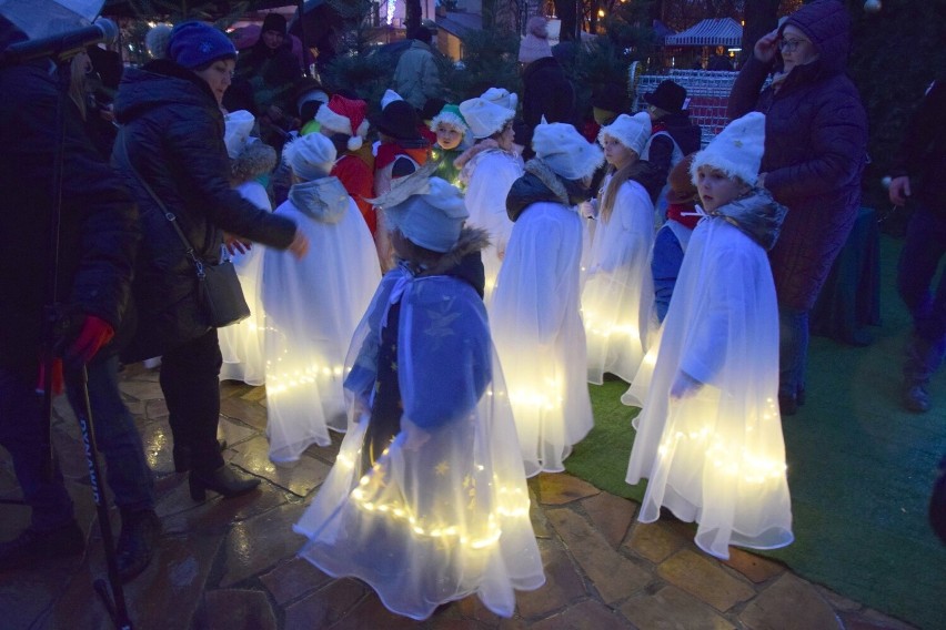 Choinka na Rynku w Końskich już pięknie  świeci. Tłumy ludzi przyszły na pierwszy konecki jarmark świątecznym. Był też święty Mikołaj