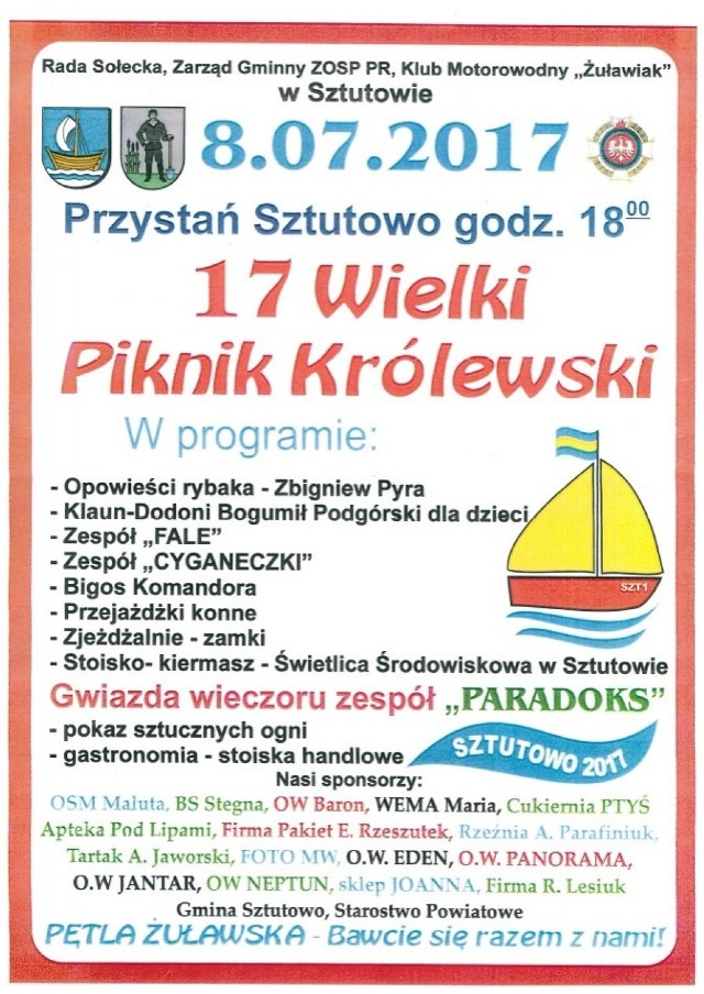 Sztutowo. W sobotę, 8 lipca, na sztutowskiej przystani odbędzie się Wielki Piknik Królewski. Rozpoczęcie imprezy zaplanowano o godzinie 18.00.