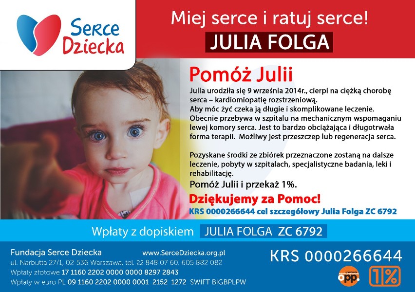 Jaworzno: Julia Folga przypięta do "sztucznego serca". Możecie jej pomóc!