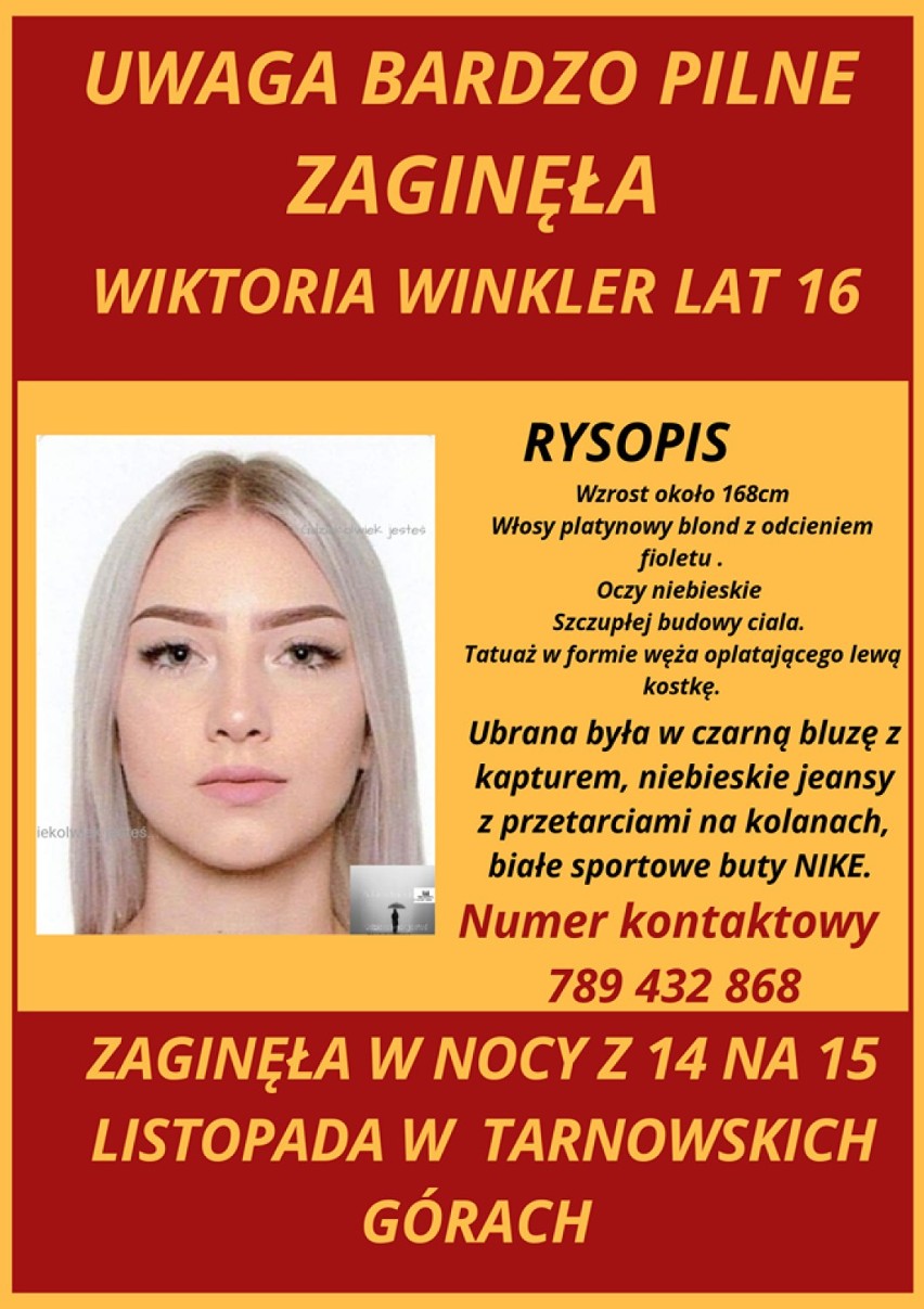 Poszukiwania 16-letniej Wiktorii Winkler z Tarnowskich Gór. Mama dziewczyny apeluje o pomoc