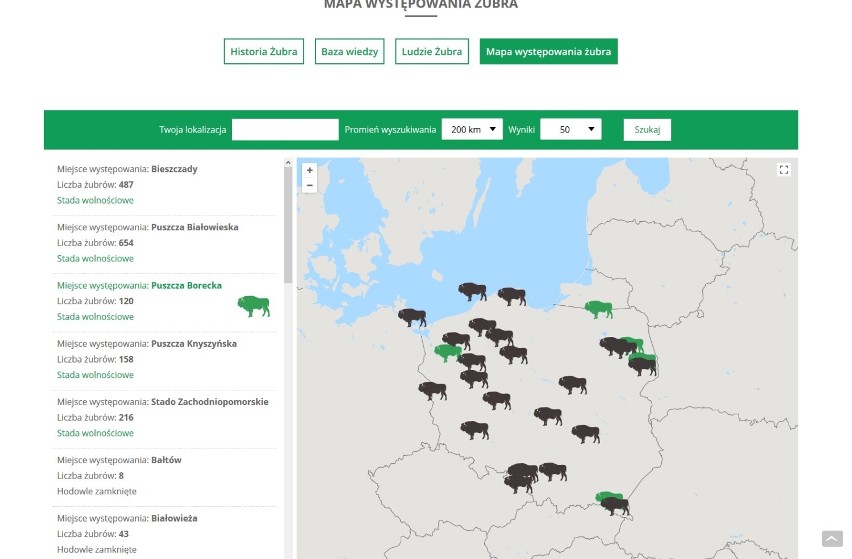 Mapa występowania żubra