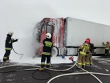 Tak strażacy gasili pożar ciągnika siodłowego w Żyglądzie na DK91. Zdjęcia