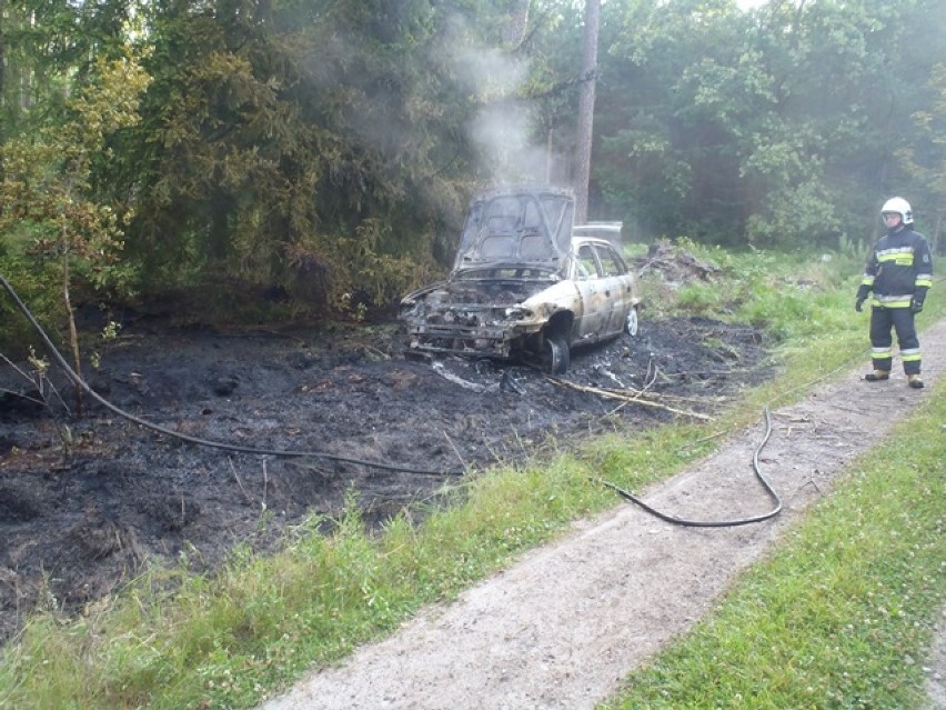 Pożar samochodu w lesie na drodze Trzebieszki - Prądy