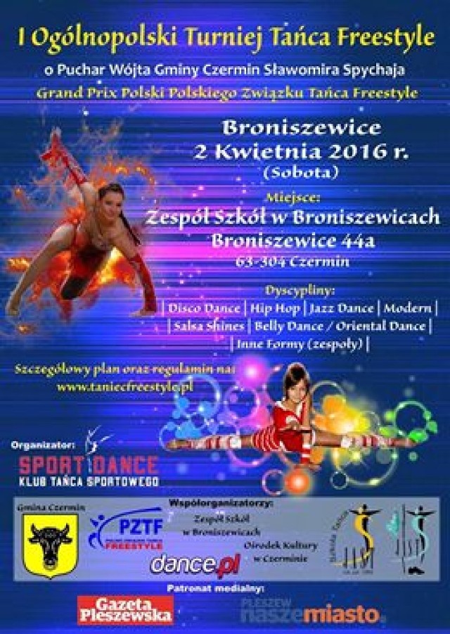 Ogólnopolski Turniej Tańca Freestyle o Puchar Wójta Gminy Czermin Sławomira Spychaja rusza już w sobotę o godzinie 10:00 w Broniszewicach
