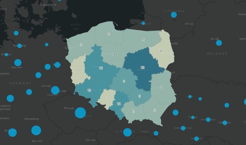 Liczba nowych zgonów w województwach