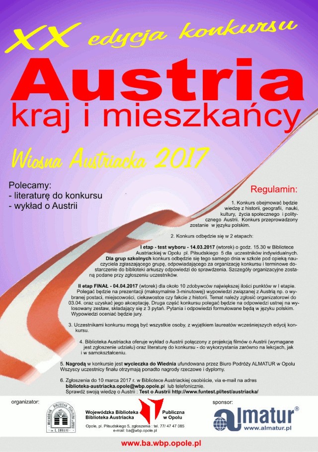 XX konkurs wiedzy „Austria-kraj i mieszkańcy” ogłasza Biblioteka Austriacka w Opolu